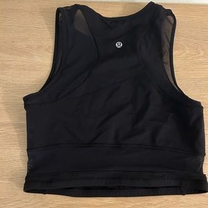 Black lululemon cropped tank with mesh detailing